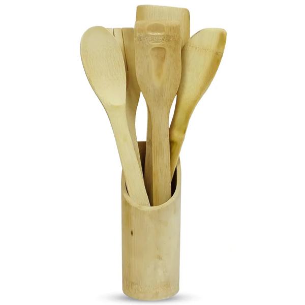 Set De 5 Utensilios De Madera Para Cocina Bambú