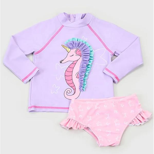 Traje De Baño Bebe Niña Set Manga Larga Lila