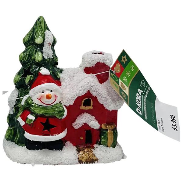 Adorno Navidad Casa Cerámica Hombre Nieve Con Luz 12 Cm Dkora