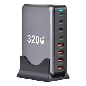 Cargador GaN de 320W USB C, 8 puertos USB tipo C PD, Carga Rápida