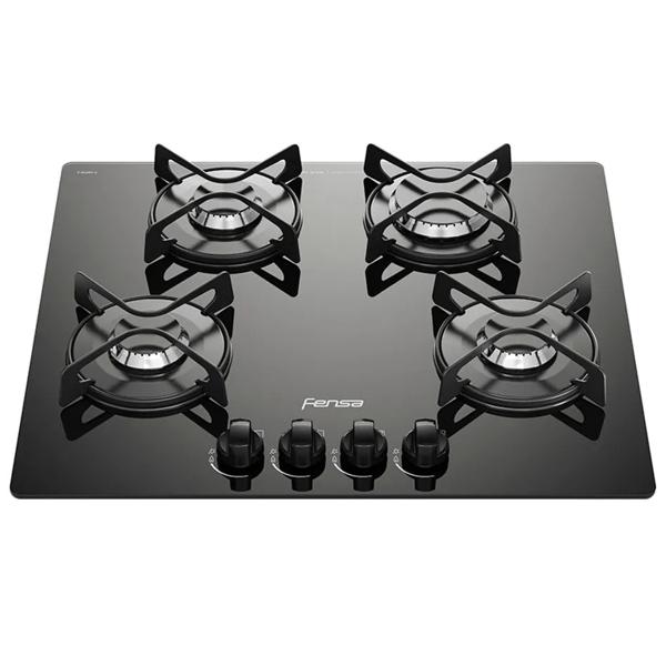 Encimera a Gas 4 Platos Fensa Vidro Templado y Encendido Eléctrico F GC60V A Negra