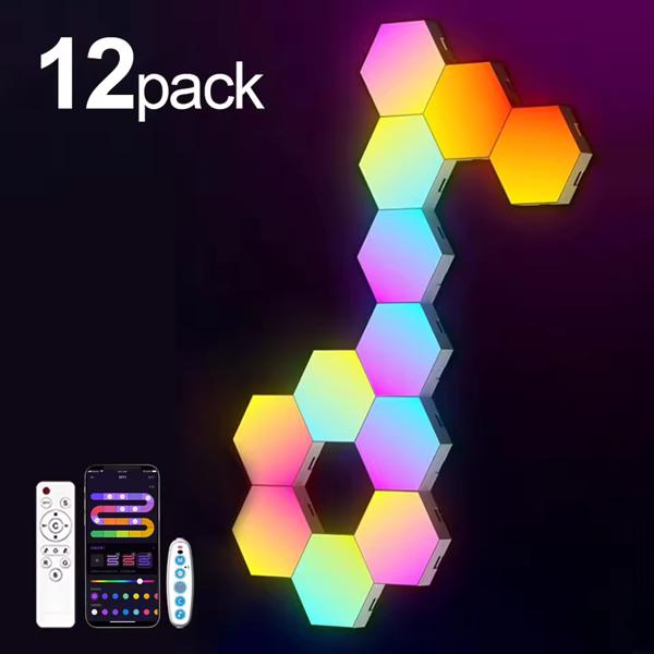 Lámpara Hexagonal Inteligente RGB 12 Pack, Aplicación de Ritmo Musical