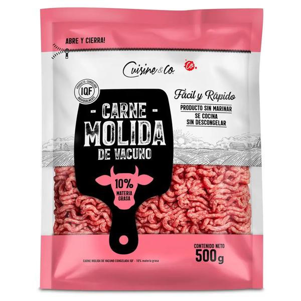 Carne Molida Vacuno 10% Grasa Congelada 500g