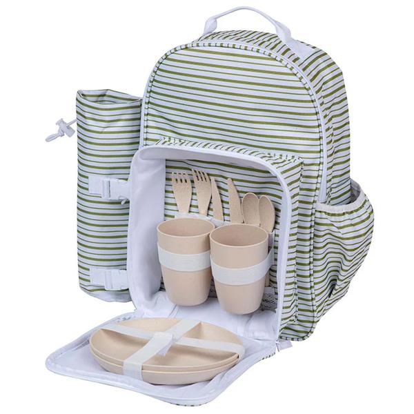 Mochila Cooler con Set de Picnic (Green Lines)