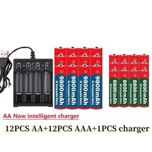 Cargador USB de Pilas 1,5V + 24 Pilas Recargables (12 AA9800mAh + 12 AAA8800mAh)