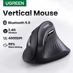 UGREEN Mouse Ergonómico Bluetooth 5,0, 2,4G, 4000DPI, 6 Botones Silenciosos + Mousepad