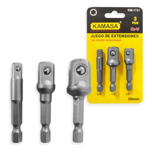 3 Adaptadores 50mm Taladro Dados Cuadrante 1/2 - 3/8 - 1/4
