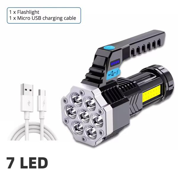 Linterna Led Recargable de Alta Potencia, 7 Led, con Luz Lateral Cob