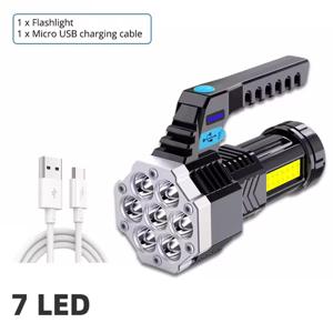 Linterna Led Recargable de Alta Potencia, 7 Led, con Luz Lateral Cob