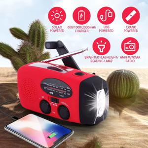 Radio Linterna Emergencia 2000 mAh, Carga Solar, Manivela y USB, Radio FM/AM
