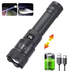 Linterna Táctica con Zoom, Recargable USB, Largo Alcance 2000M