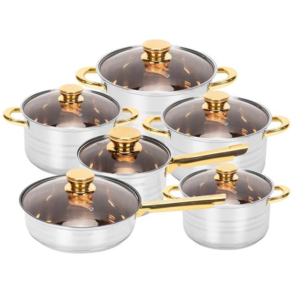 Batería De Cocina 12pcs Acero Inoxidable Doble Fondo Color Dorado