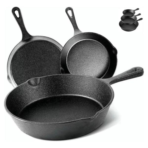 Set De 3 Sartenes 3 Hierro Fundido 16 20 Y 25cm Fierro