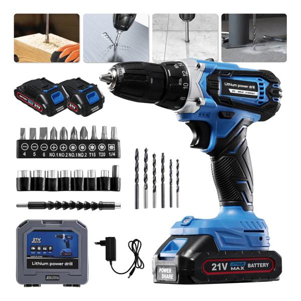 Kit Taladro Atornillador Inalámbrico Wahaha 21v + 2 Baterías