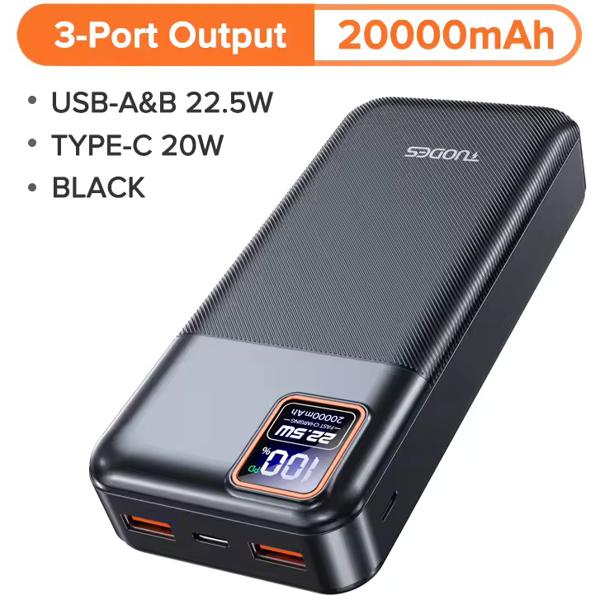 Cargador Portátil de Carga Rápida 20.000 mAh, 22,5 W, PD20W