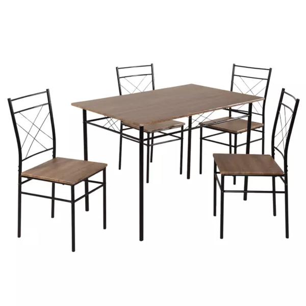 Juego Comedor Mesa + 4 Sillas Madera y Metal Negro