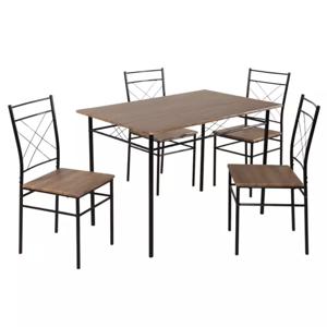 Juego Comedor Mesa + 4 Sillas Madera y Metal Negro