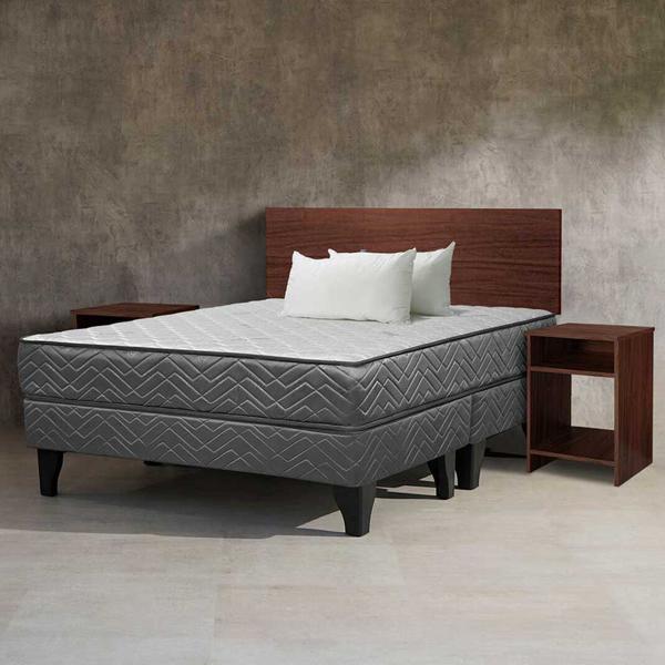 Cama Europea Celta Base Dividida 2 Plazas Atlantis Black + Set Maderas + Almohadas