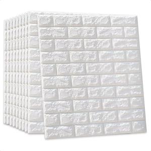 Pack 10 Laminas Papel Mural 3d Ladrillo Pared Blanco 77x70cm