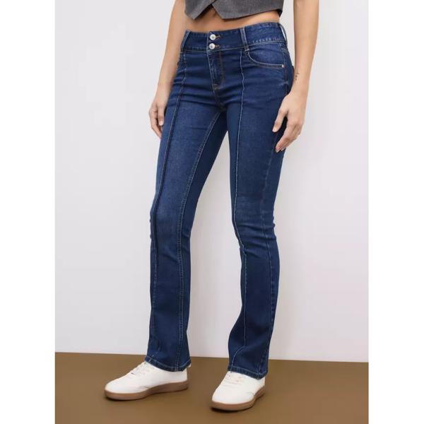 Jeans Flare Dos Botones Tiro Bajo