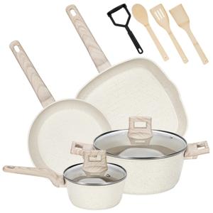 Bateria Cocina Antiadherente Granito Bifera Aluminio 10 Pcs