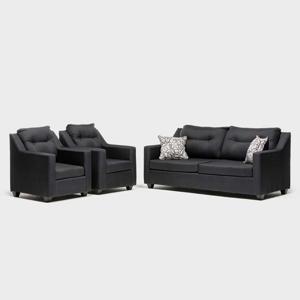 Juego de Living Almore Noruega Sofá 3 Cuerpos + Dos Sillones 1 Cuerpo Negro