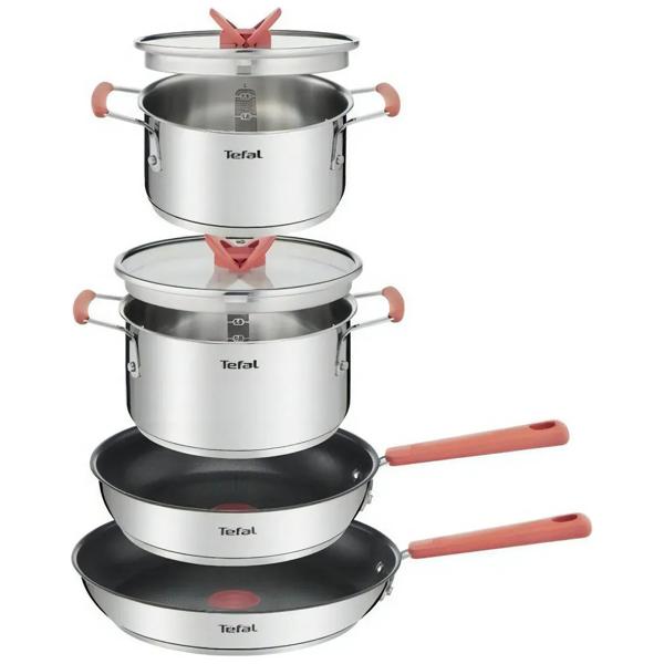 Batería De 6 Piezas Tefal Optispace G720s604 Apilable Color Plateado