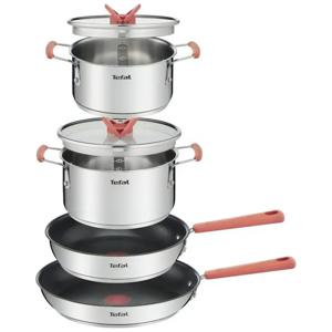 Batería De 6 Piezas Tefal Optispace G720s604 Apilable Color Plateado