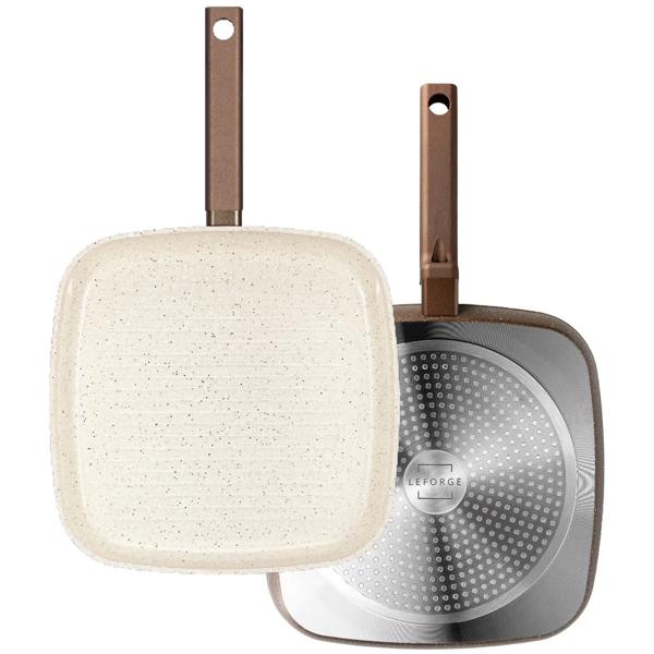 Sarten Bifera Grill Antiadherente 28cm Granito Chocolate Crema Marca Leforge