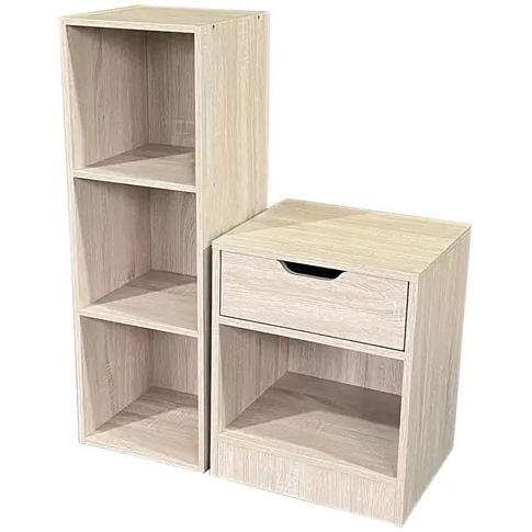 Combo Estante 3 Espacios + Velador 1 Cajón Crema