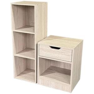 Combo Estante 3 Espacios + Velador 1 Cajón Crema