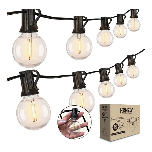Guirnalda Exterior Homely Luces Terraza Vintage 10 Metros 10 Ampolletas Impermeables
