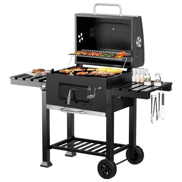 Parrilla A Carbón Ruedas Bandejas Laterales 135x47,5x106cm ROHE