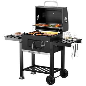 Parrilla a Carbón con Ruedas y 2 Bandejas laterales 135x47,5x106cm