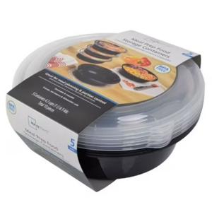 Set De Contenedor Meal Prep 1L Redondo Plástico 5 Piezas Negro