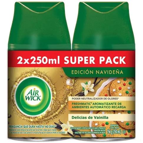 Pack 2 Recarga Desodorante ambiental Air Wick Vainilla Navidad Freshmatic 500 ml