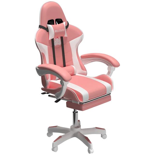 Silla Gamer Profesional Reclinable Calidad Premium Homer Rosado/Blanco