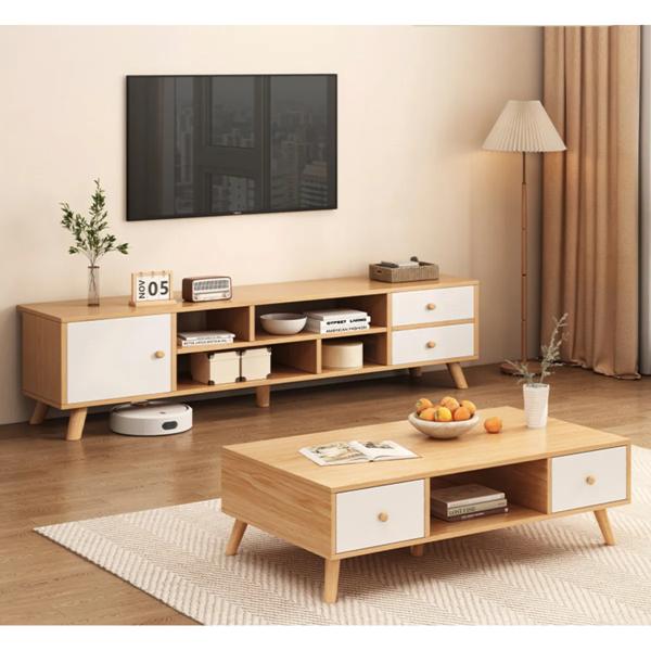 Mesa Rack Para Tv Moderna Extensible Con Cajones 120x38x30cm - Beige