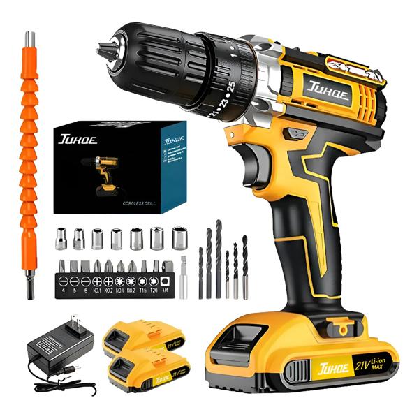 Taladro Atornillador Inalámbrico De Impacto 21v 2 Batería