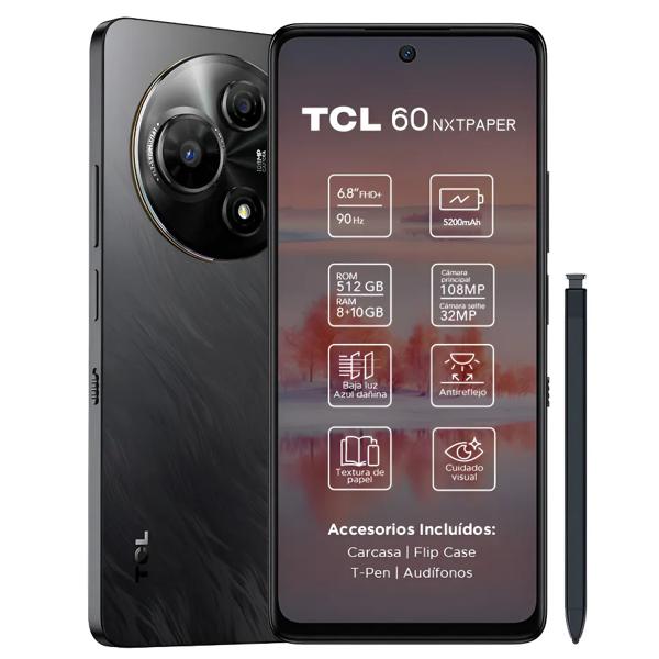 Smartphone Tcl 60 Nxtpaper 512Gb, 8Gb Ram + Lápiz Negro