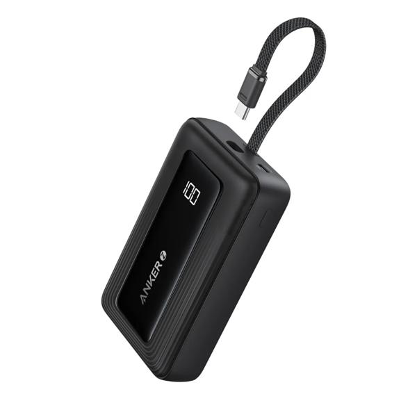 Power bank compacto 10K 30W con cable USB-C integrado negro Anker