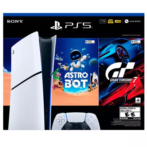 Consola PS5 slim digital con Astro Bot y Gran Turismo 7 Sony