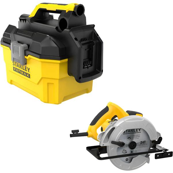 Aspiradora Inalámbrica 20v + Sierra Circular 1600w Stanley Amarillo