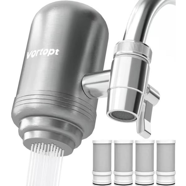 Sistema Purificador de Agua Acero Inox + 4 Repuestos, Reduce Cloro, Mal Olor, Mal Sabor