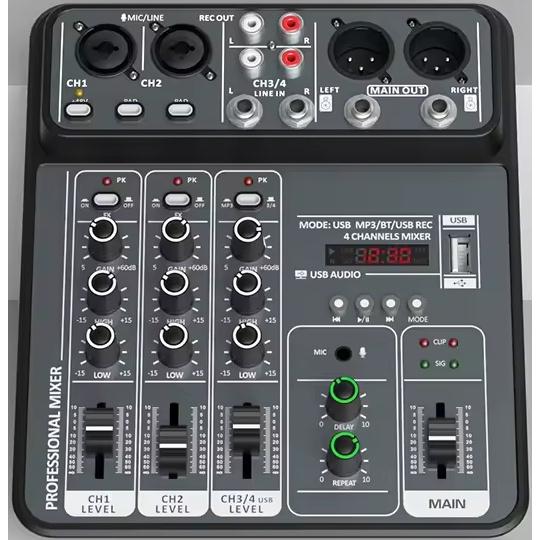 Mezclador Audio 4 Canales 48v Phantom Power Usb Bluetooth Dj