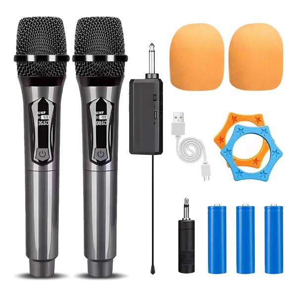 Micrófono Inalámbrico Dinámico Tovendor 2pcs Cardioide Karaoke Plateado