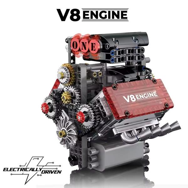 Máquina Motor V8 Bloques Construcción MOC Motorizado 478 Piezas