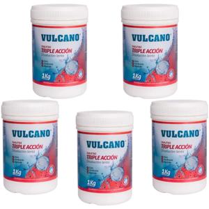 Limpiafondo Cloro Piscina Tableta Acción 1kg 5 Und Vulcano Blanco