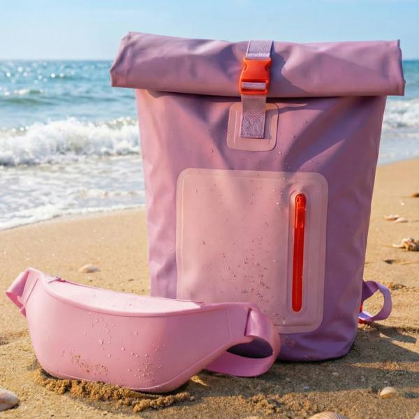Combo Mochila Cooler 15Lt Malva y Banano Rosado