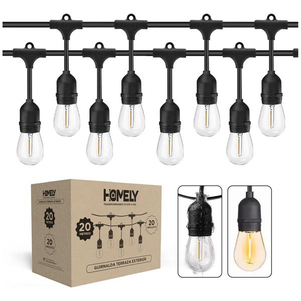 Guirnalda Exterior Vintage 20 Metros 20 Ampolletas Impermeables E27